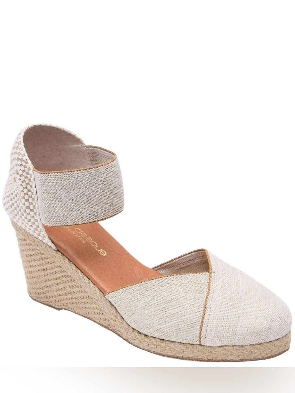 Andre Assous Anouka Beige Espadrille Wedge Sandals with Ankle Strap Women 8 EU39